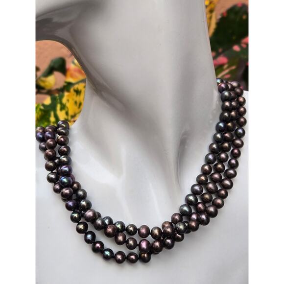 Vintage 3 Strand Peacock Majorica Faux Pearl Necklace with 14K Yellow Gold Clasp - Picture 1 of 9